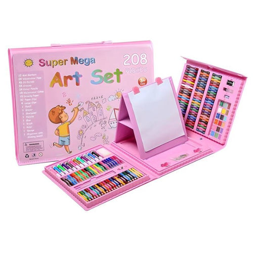 KIT DE ARTE NIÑOS 208 PIEZAS ROSADO